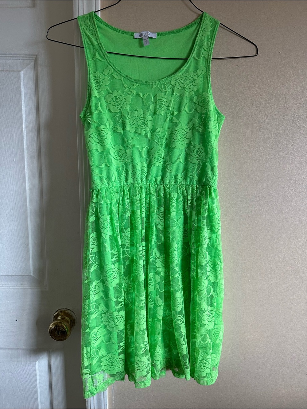 Girls' Neon Green Lace Fit & Flare Dress